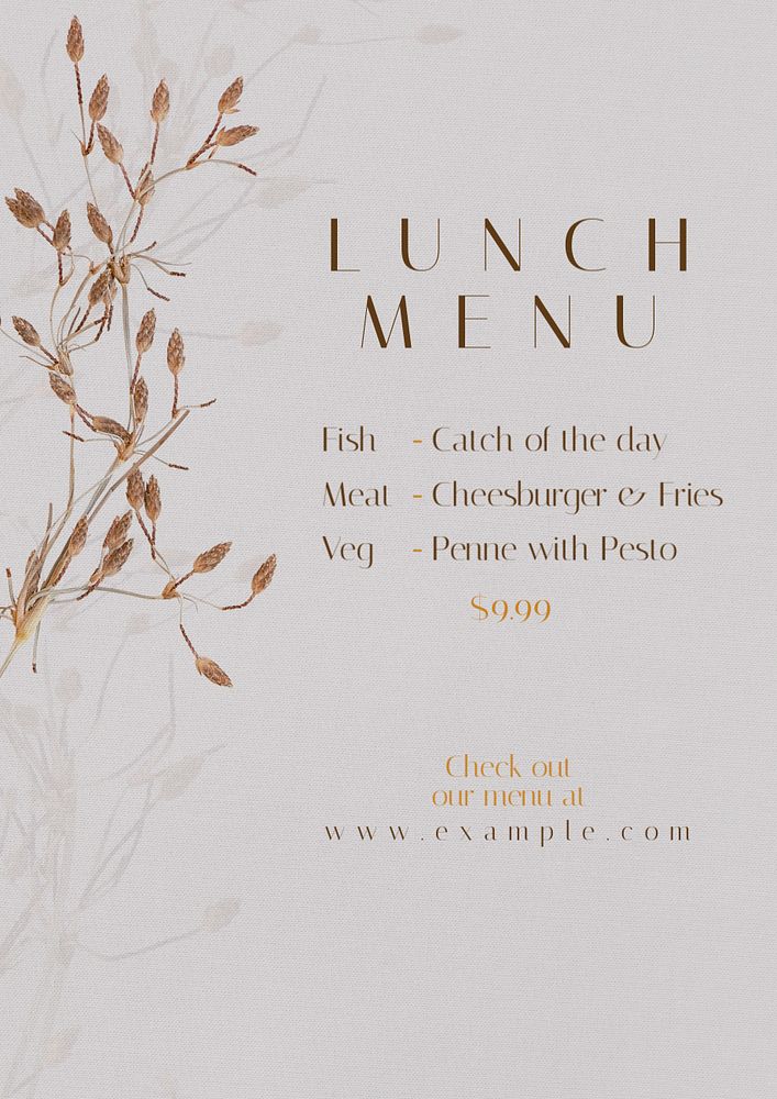 Lunch menu poster template, editable text and design