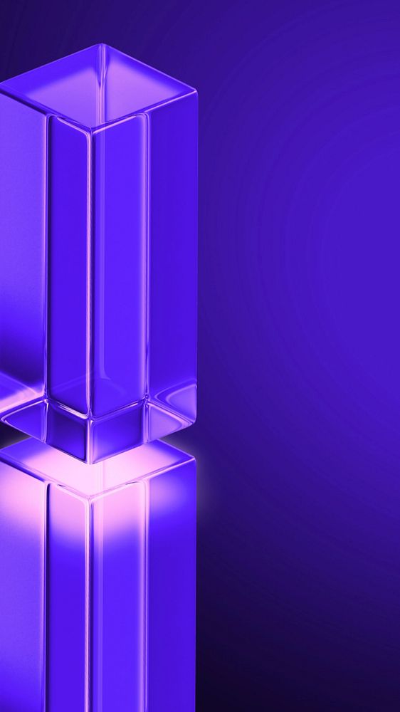 Editable purple glass pillar mobile wallpaper, 3D geometric shape