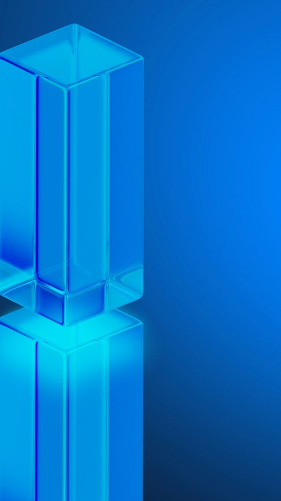 Editable blue glass pillar mobile wallpaper, 3D geometric shape design