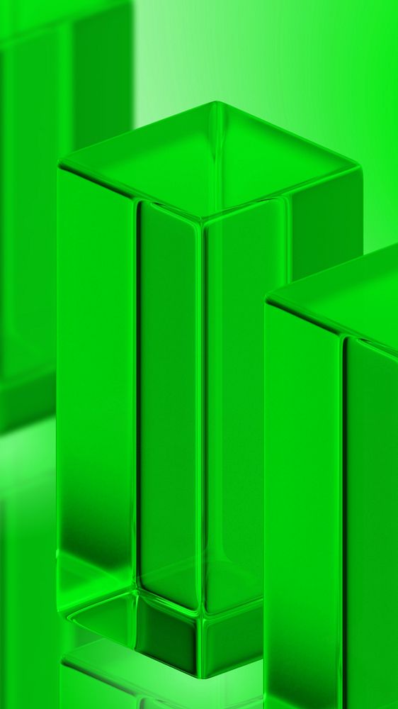 Editable green glass pillar mobile wallpaper, 3D geometric shape