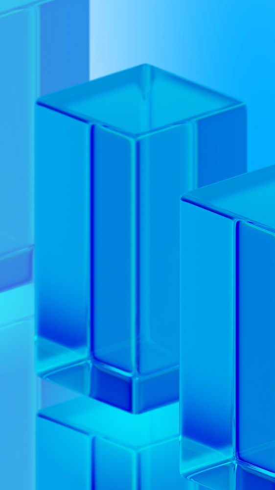 Editable blue glass pillar mobile wallpaper, 3D geometric shape design