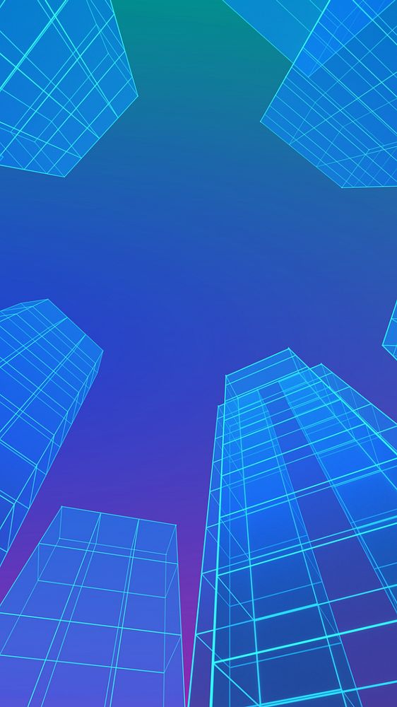 Editable smart city, gradient wireframe buildings design