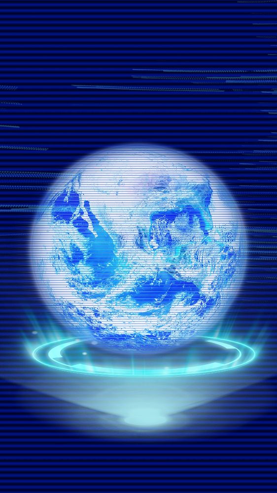 Hologram futuristic world phone wallpaper, digital remix, editable design