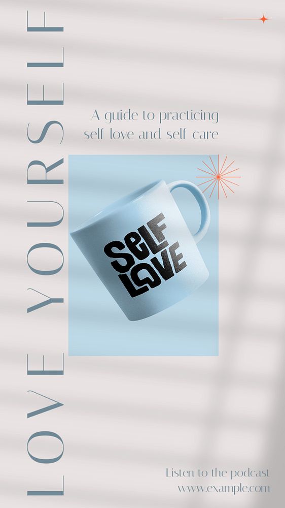 Love yourself podcast social story template, editable text