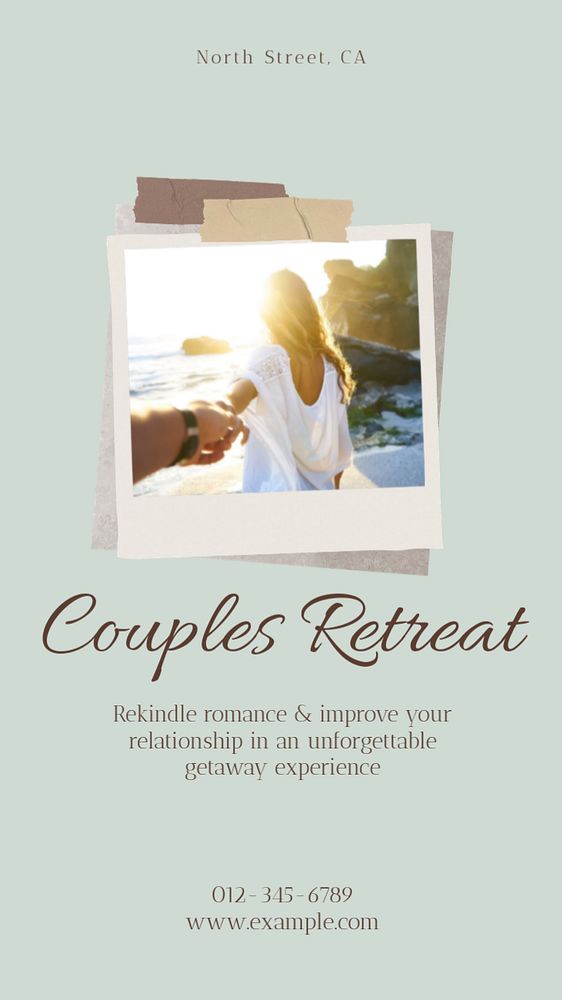 Couples retreat & getaway social story template, editable text