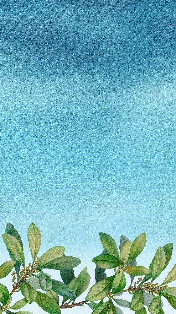 Leaf border blue mobile wallpaper, editable tropical design