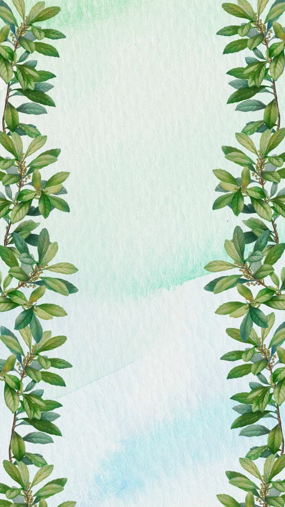 Leaf border watercolor mobile wallpaper, editable tropical design