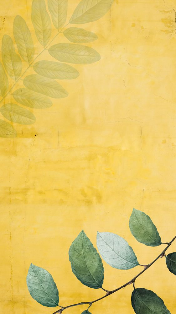 Leaf border yellow mobile wallpaper, editable tropical design