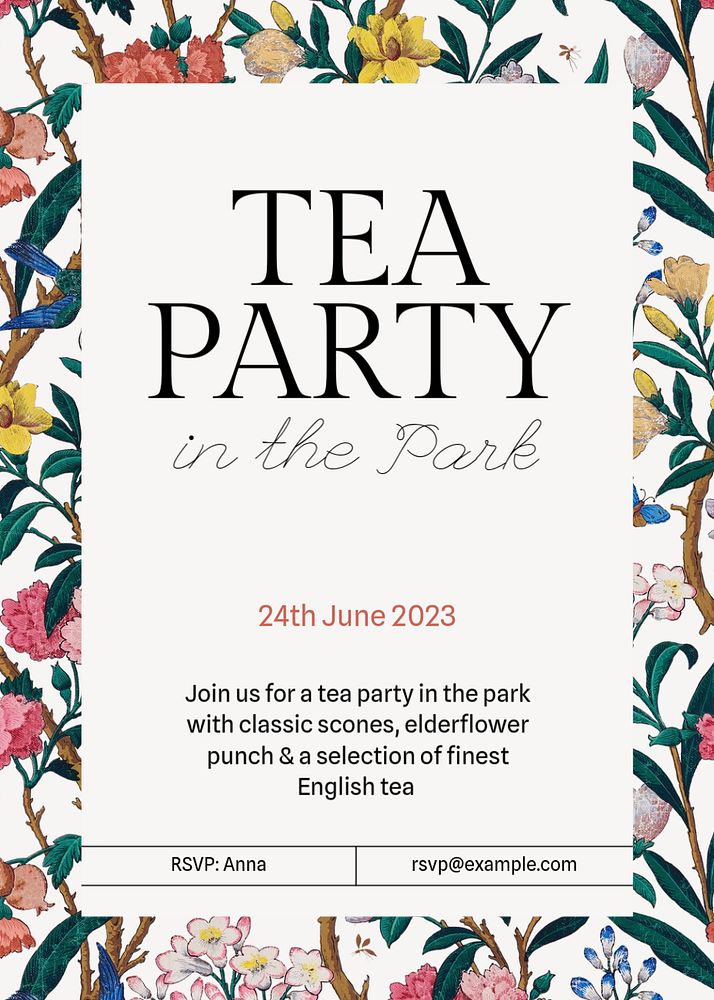 Tea party invitation template, editable text