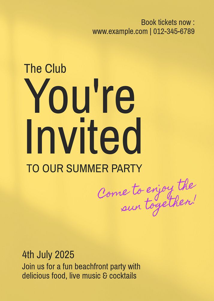 Summer party invitation, editable card template