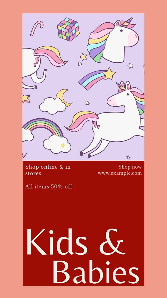 Sale, kid & baby social story template, editable text