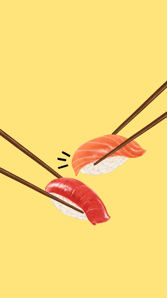 Salmon sushi phone wallpaper, Japanese food illustration, editable design