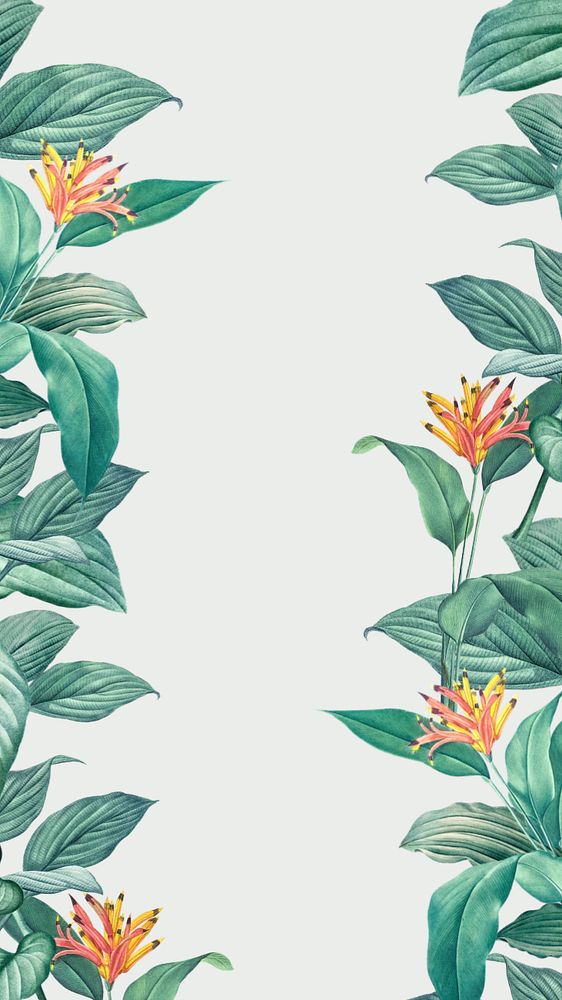 Tropical border off-white mobile wallpaper, editable floral design