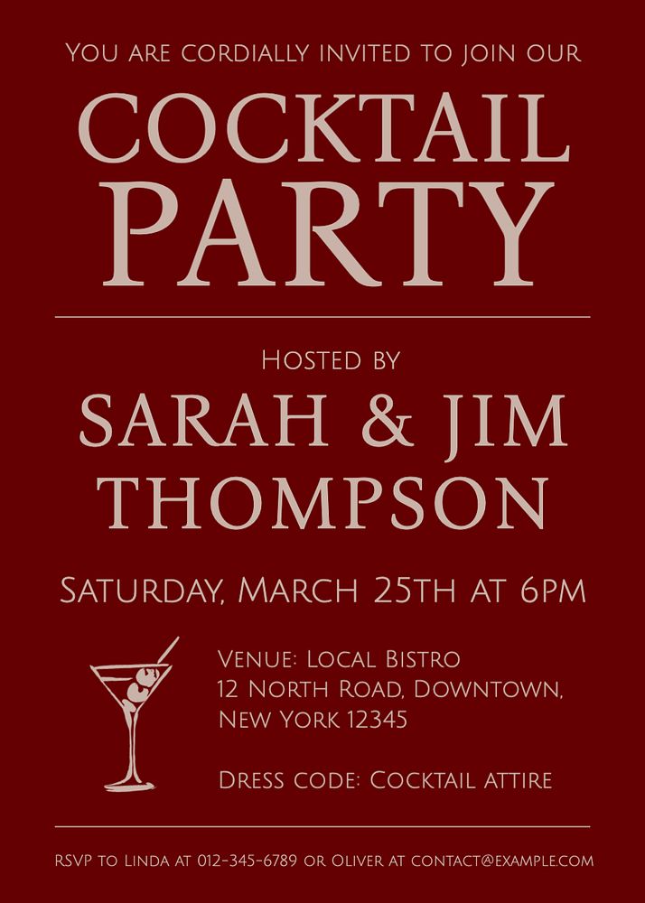 Cocktail party invitation template, editable text and design