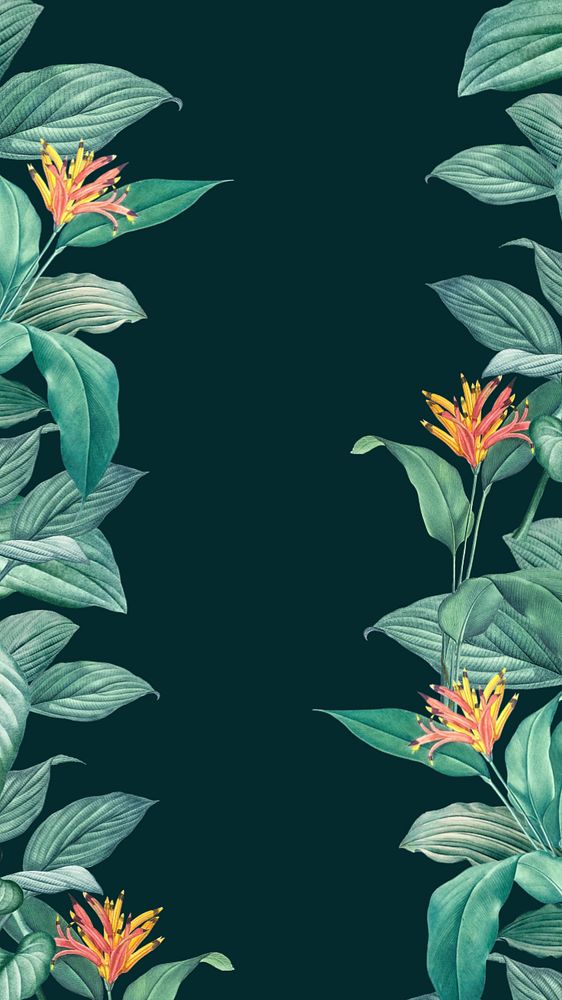 Tropical dark green mobile wallpaper, editable floral border design