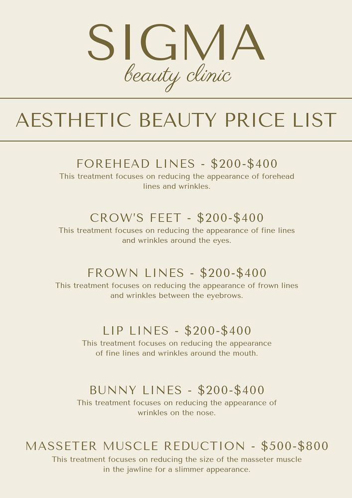 Beauty aesthetic menu poster template, editable text and design