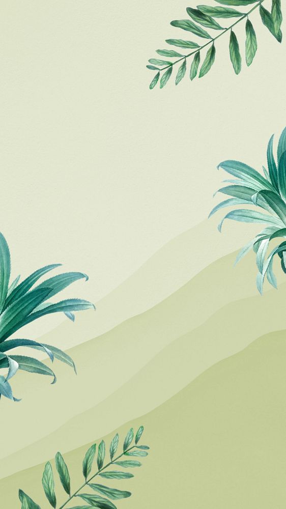 Leaf border green mobile wallpaper, editable tropical design