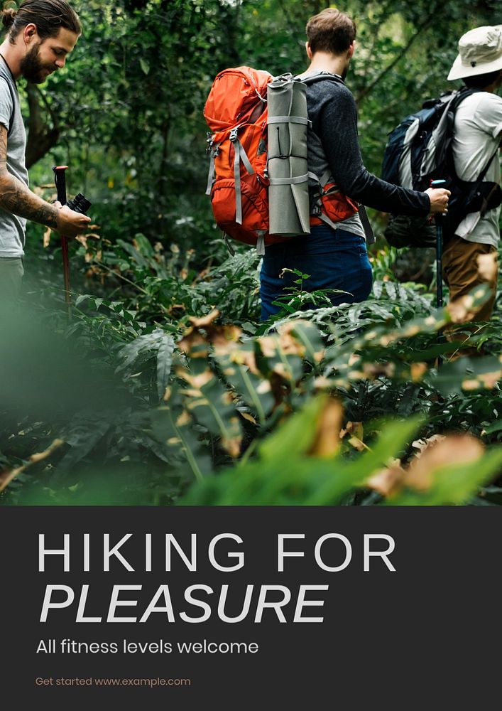 Hiking poster template, editable text & design