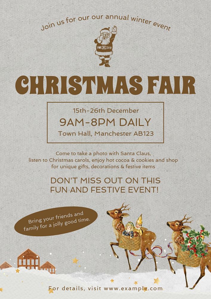 Christmas fair poster template, editable text and design