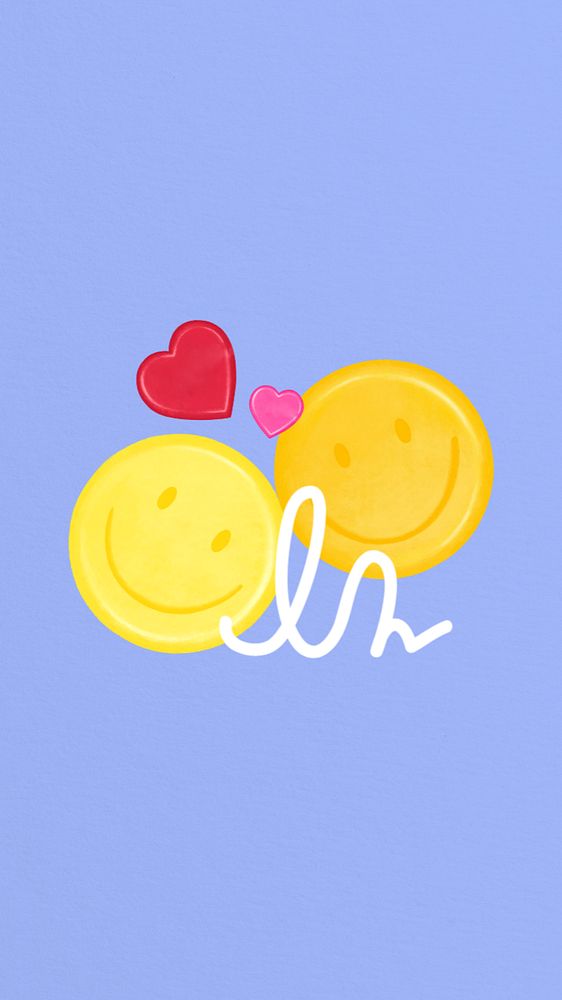 Couple smiling face mobile wallpaper, emoticon remix, editable design