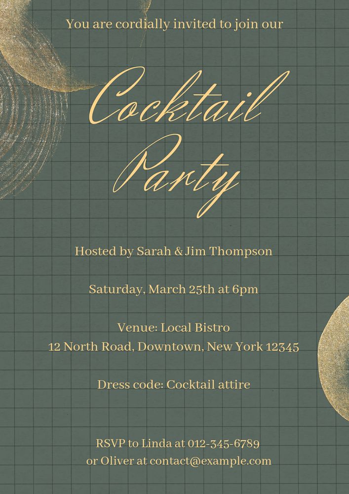 Cocktail party invitation editable poster template