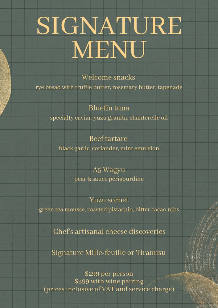 Signature menu editable poster template