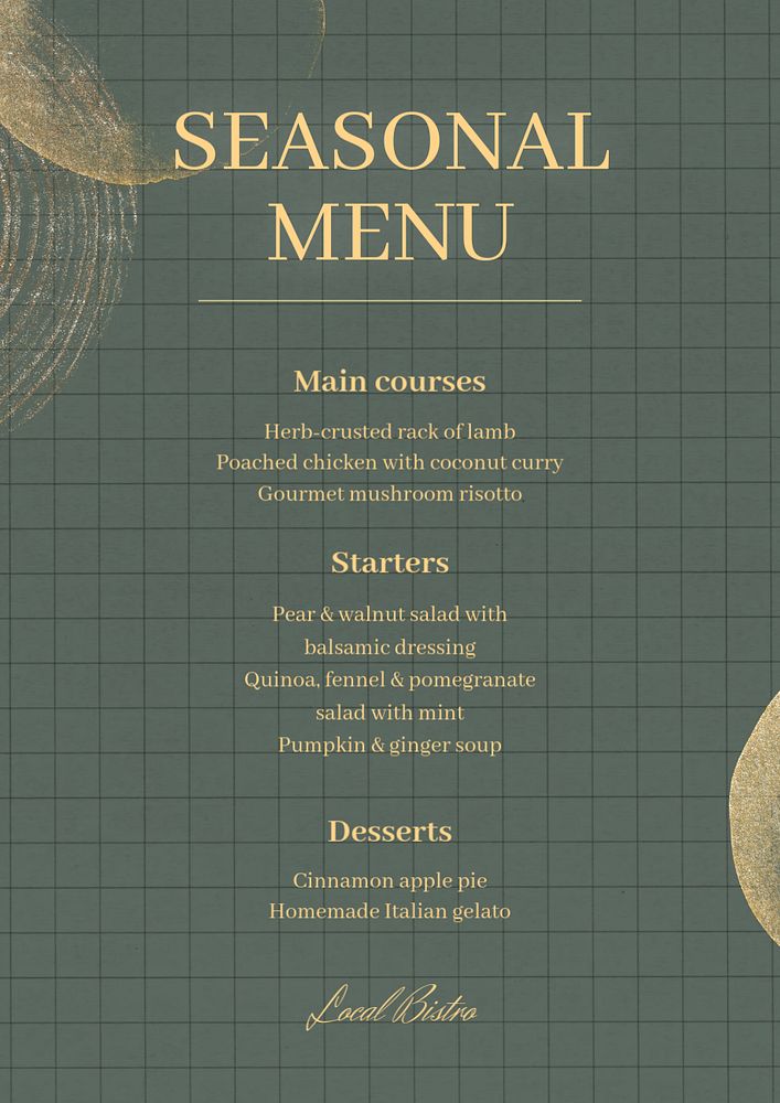 Seasonal food menu editable poster template