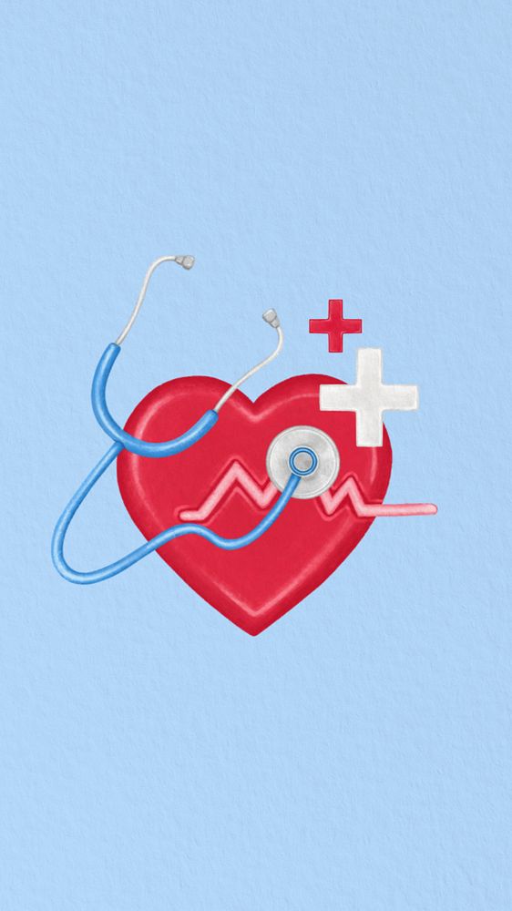 Stethoscope and heartbeat iPhone wallpaper, health remix background, editable design