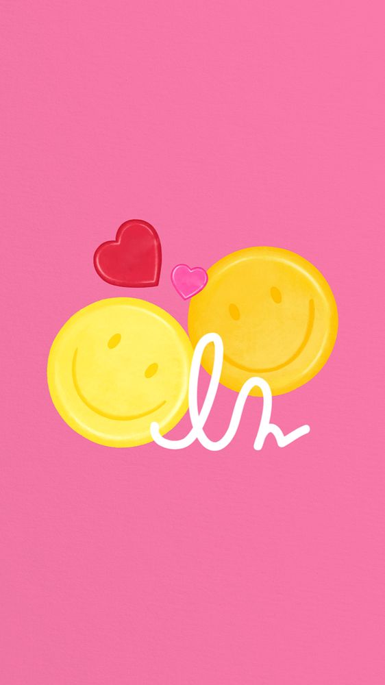 Couple smiling face mobile wallpaper, emoticon remix, editable design