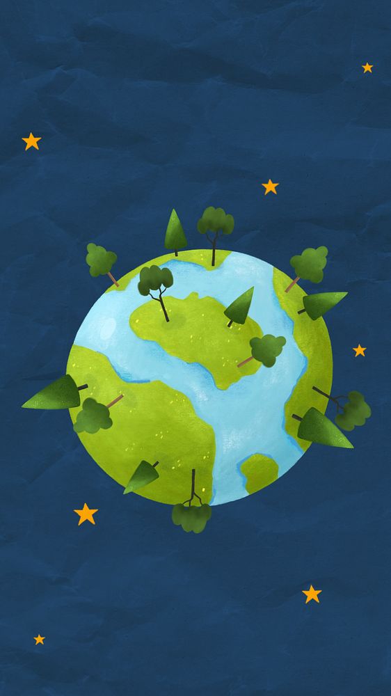 Green globe iPhone wallpaper, environment illustration, editable design