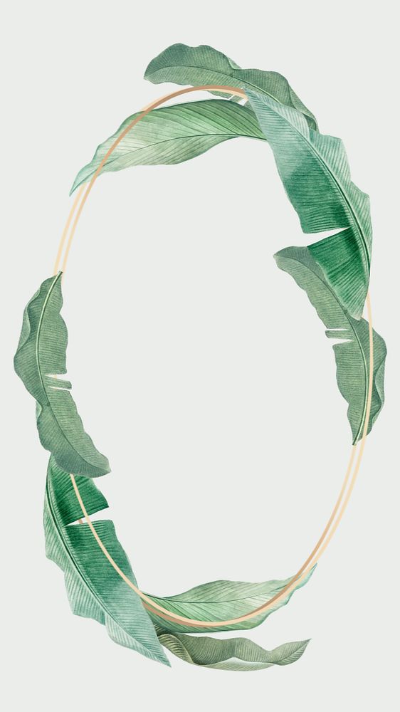 Oval gold frame, editable tropical leaf design