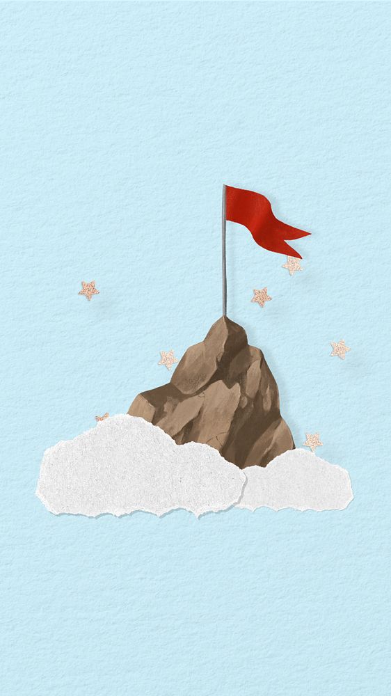 Mountain top flag phone wallpaper, adventure tourism background, editable design