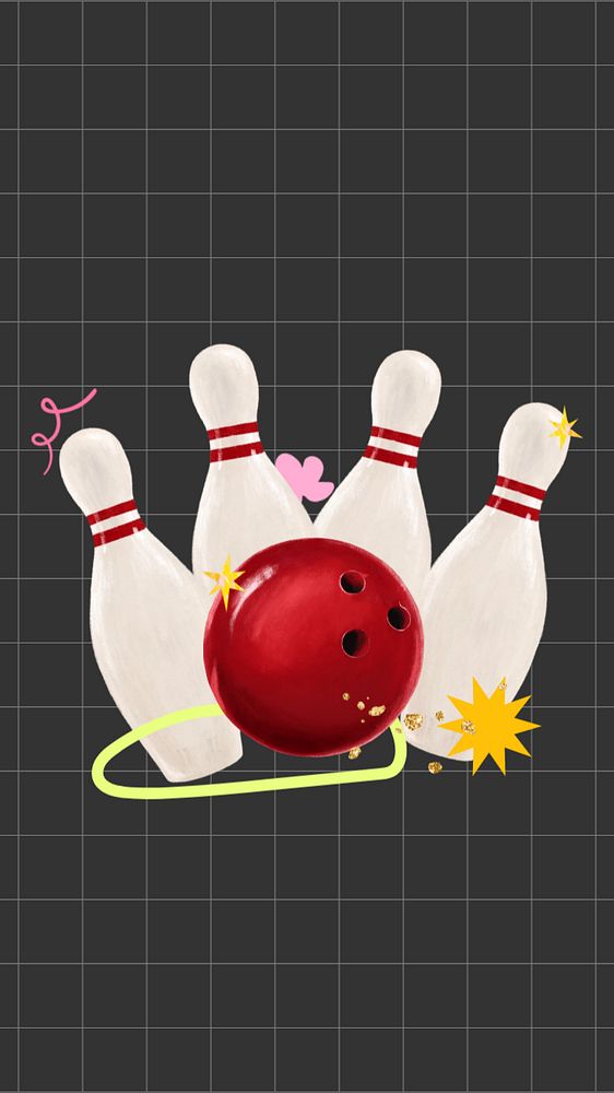 Bowling aesthetic phone wallpaper, hobby illustration, editable design