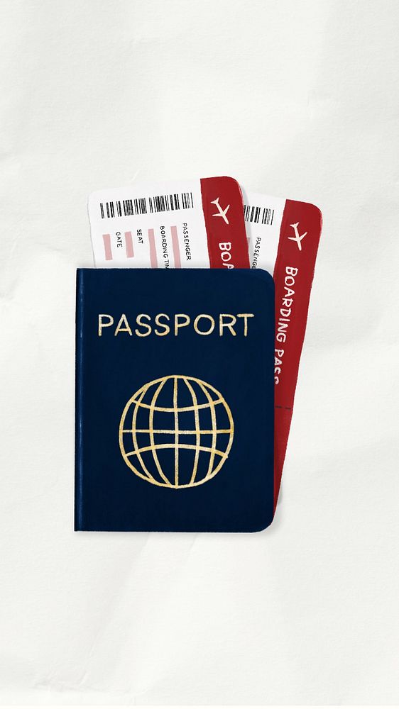 Passport plane ticket phone wallpaper, travel illustration, editable design