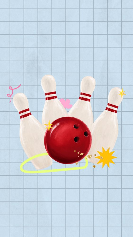 Bowling aesthetic phone wallpaper, hobby illustration, editable design