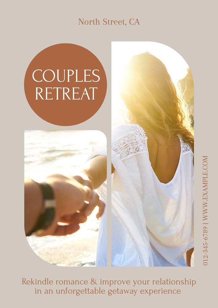 Couples retreat & getaway poster template, editable text & design