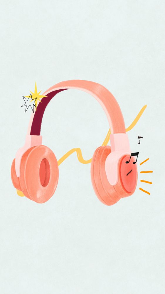 Music lover headphones phone wallpaper, hobby illustration, editable design