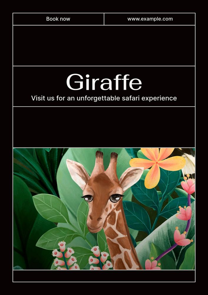 Giraffe safari poster template, editable text & design