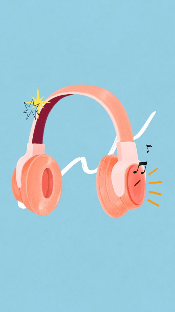 Music lover headphones phone wallpaper, hobby illustration, editable design