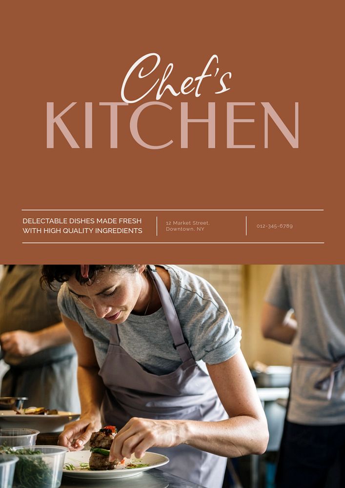 Chef's kitchen poster template, editable text & design