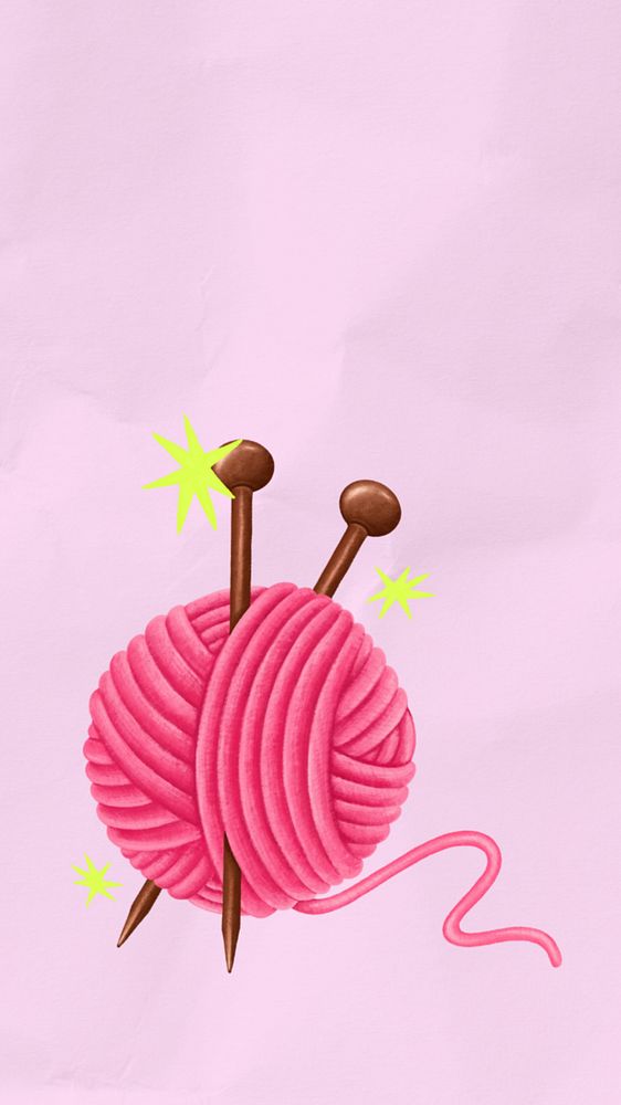 Cute crochet yarn iPhone wallpaper, hobby illustration, editable design