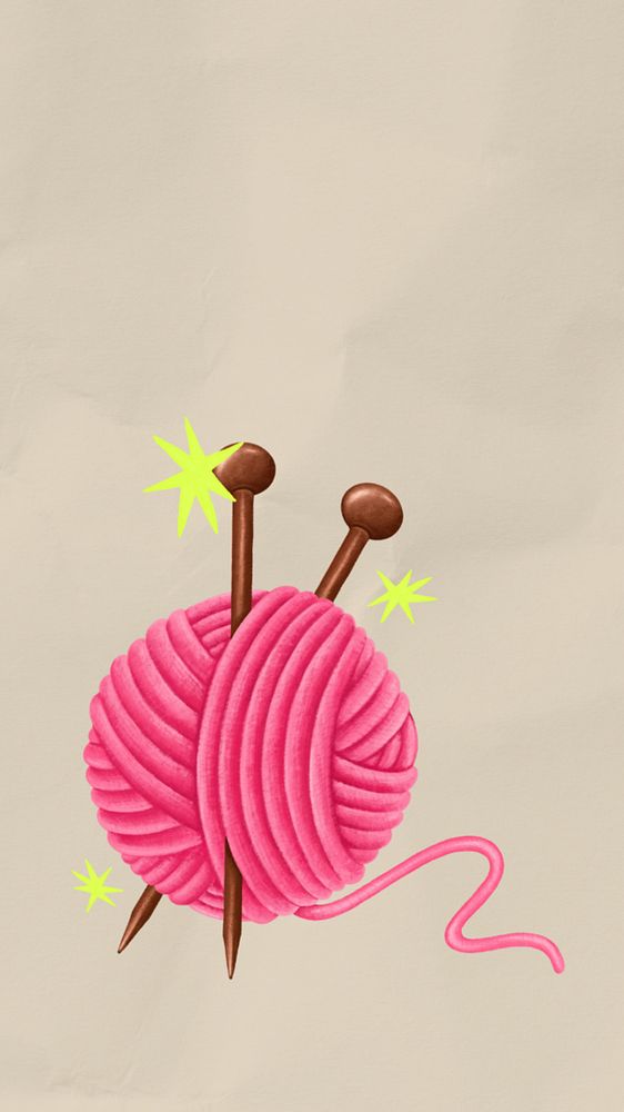 Cute crochet yarn iPhone wallpaper, hobby illustration, editable design