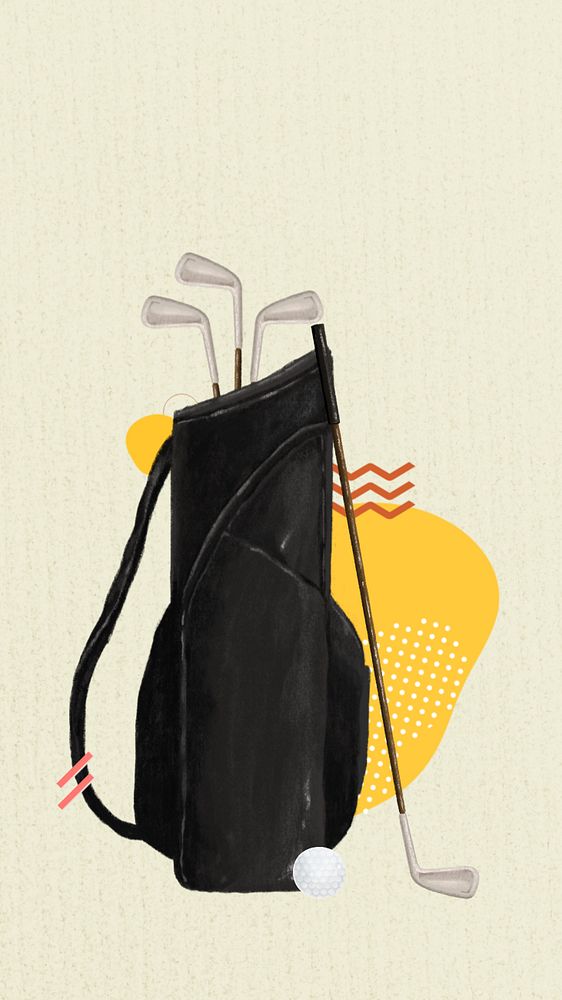 Golf bag sport phone wallpaper, hobby illustration, editable design