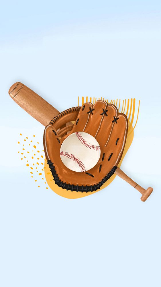 Baseball glove aesthetic iPhone wallpaper, sports illustration, editable design