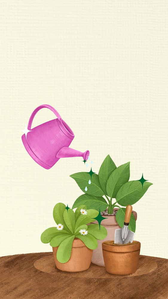 Plant care aesthetic mobile wallpaper, hobby illustration, editable design