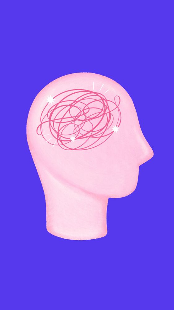 Pink scribbled head iPhone wallpaper, mental health remix, editable design