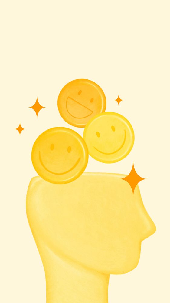 Smiling emoticon head iPhone wallpaper, mental health remix, editable design