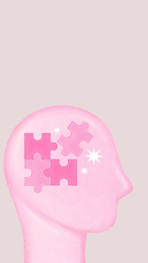 Pink jigsaw head iPhone wallpaper, mental health remix, editable design