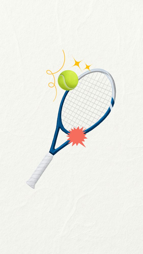 Tennis racket aesthetic phone wallpaper, sport illustration, editable design