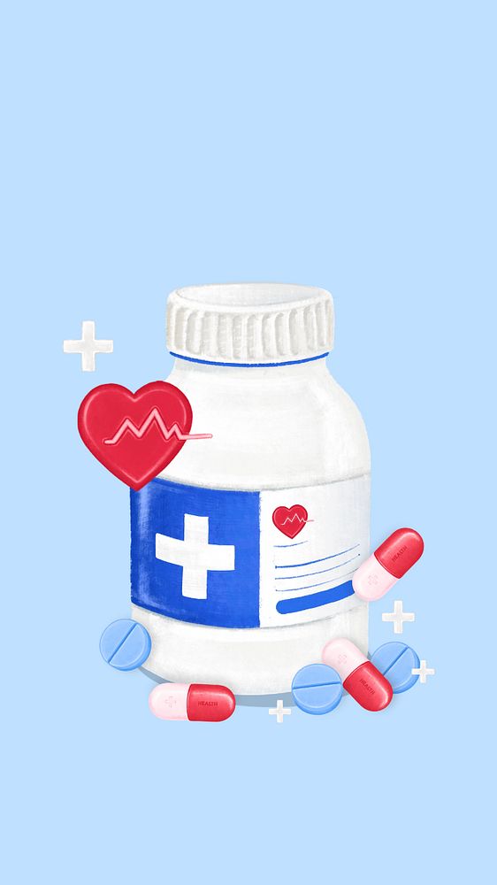 Health supplements phone wallpaper, healthcare illustration, editable design